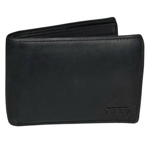Tumi Bifold Wallet Mens OS Black Good Leather Ballistic Nylon Slim Card Holder